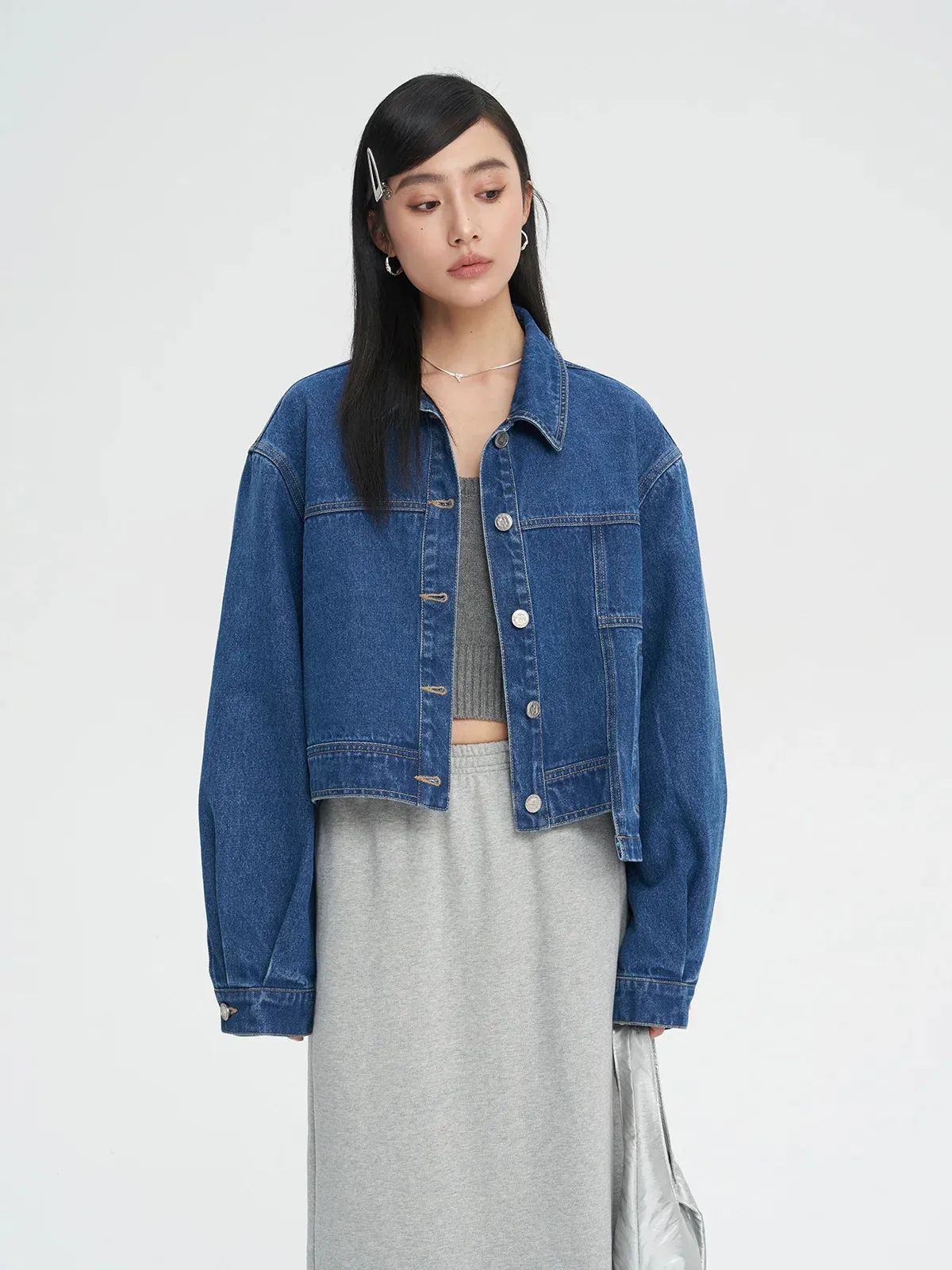 High Waist Asymmetric Denim Jacket