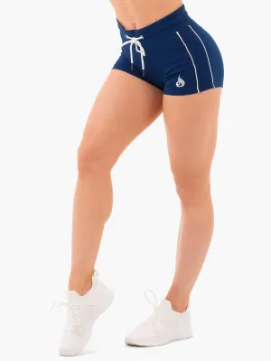 High Waisted Track Shorts - Navy