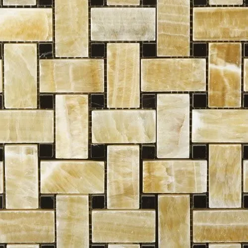Honey Onyx Basketweave Black Dots (SAMPLE) Polished
