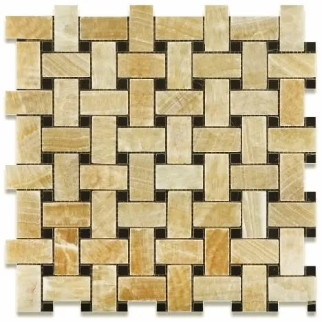 Honey Onyx Basketweave Black Dots (SAMPLE) Polished
