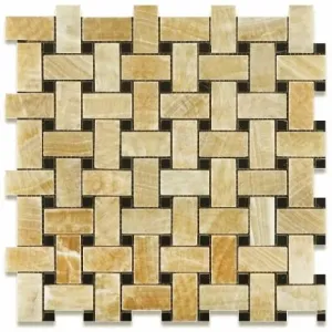 Honey Onyx Basketweave Black Dots (SAMPLE) Polished