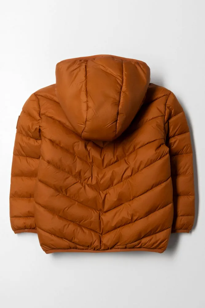 Hooded Puffer Jacket Rust