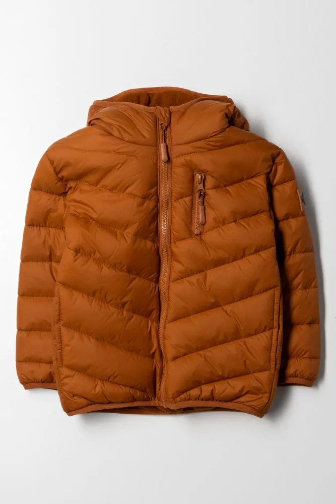 Hooded Puffer Jacket Rust