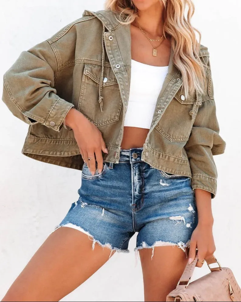 Hooded Washed Denim Jacket
