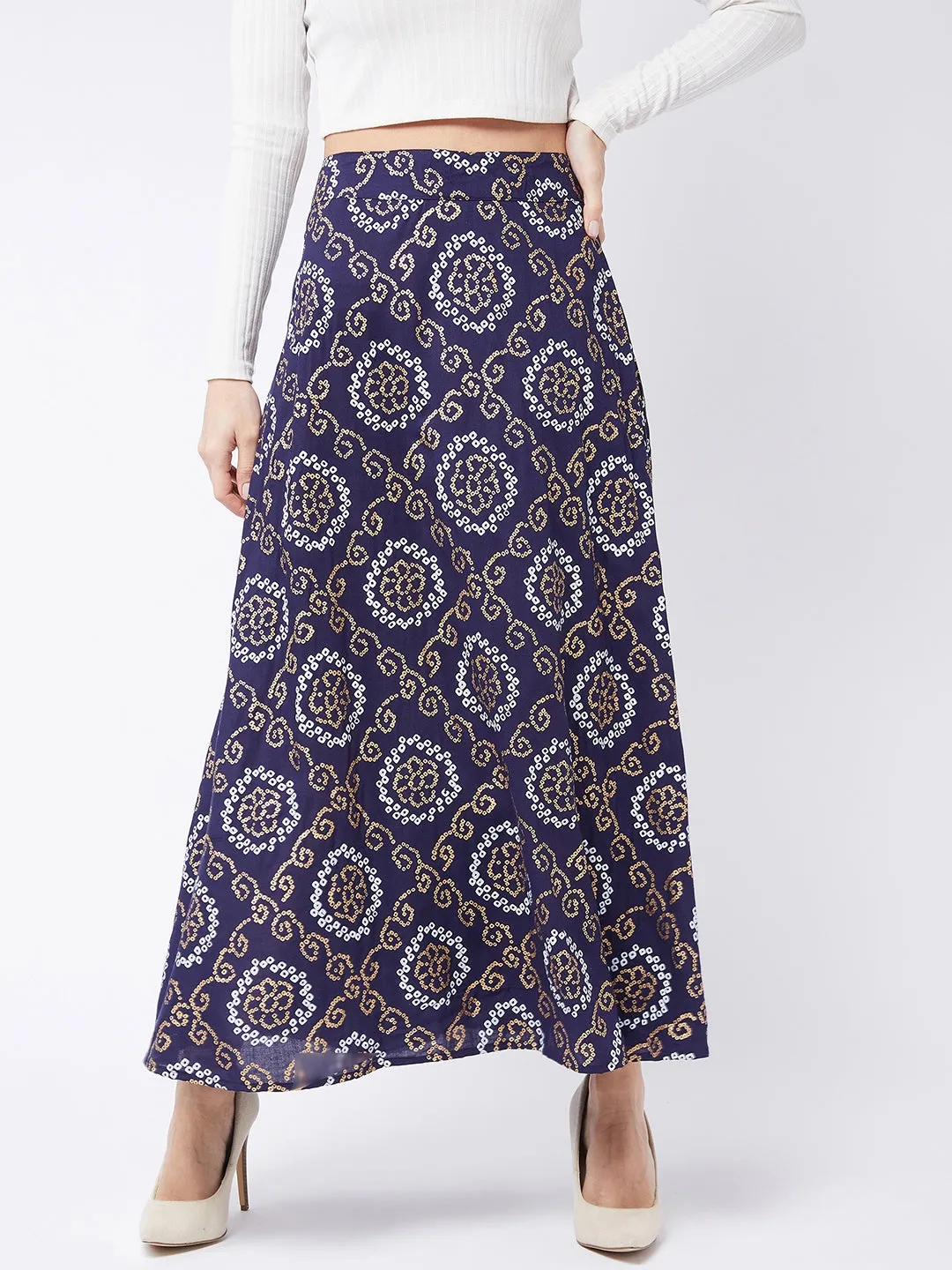 Indigo Gold Bandhani Skirt