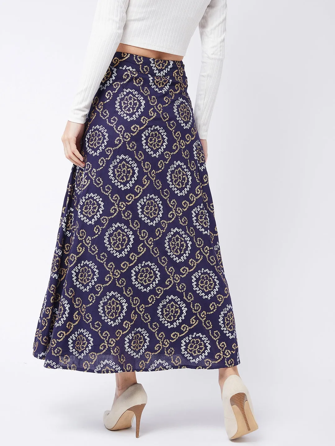 Indigo Gold Bandhani Skirt