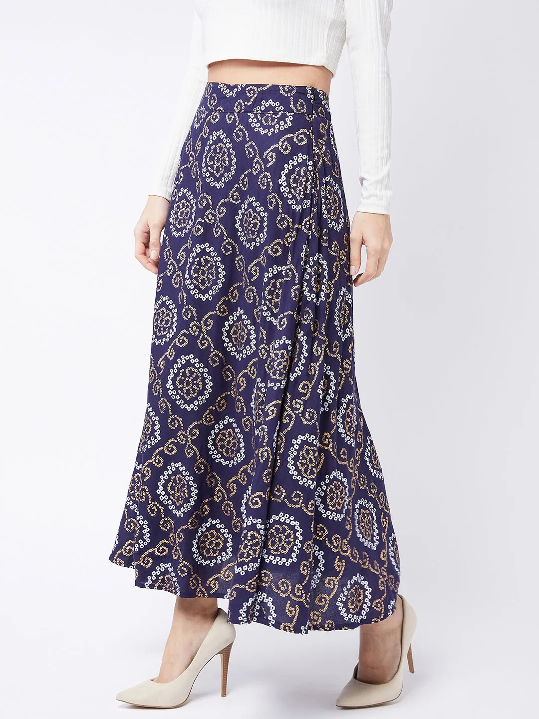 Indigo Gold Bandhani Skirt