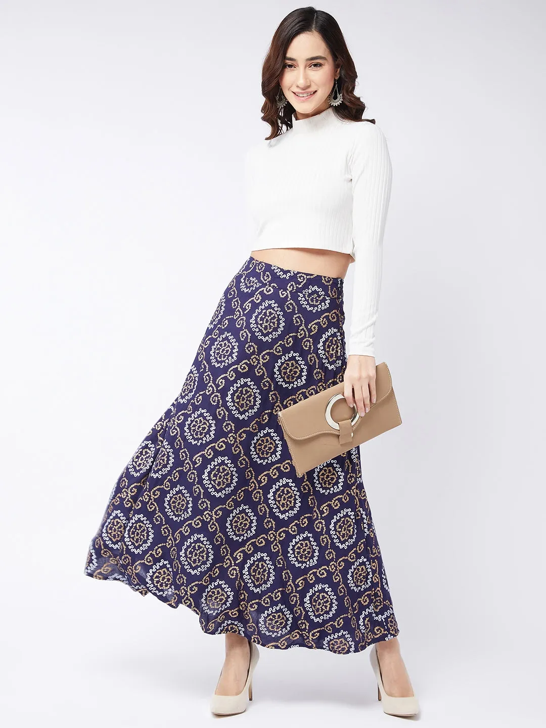 Indigo Gold Bandhani Skirt