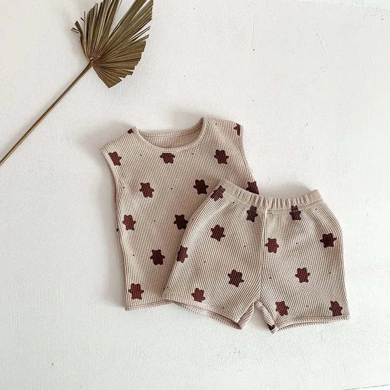 Infant Waffle Bear Vest & Shorts Set