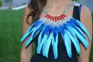 J16 - Turquoise and electric blue  Feather Necklace
