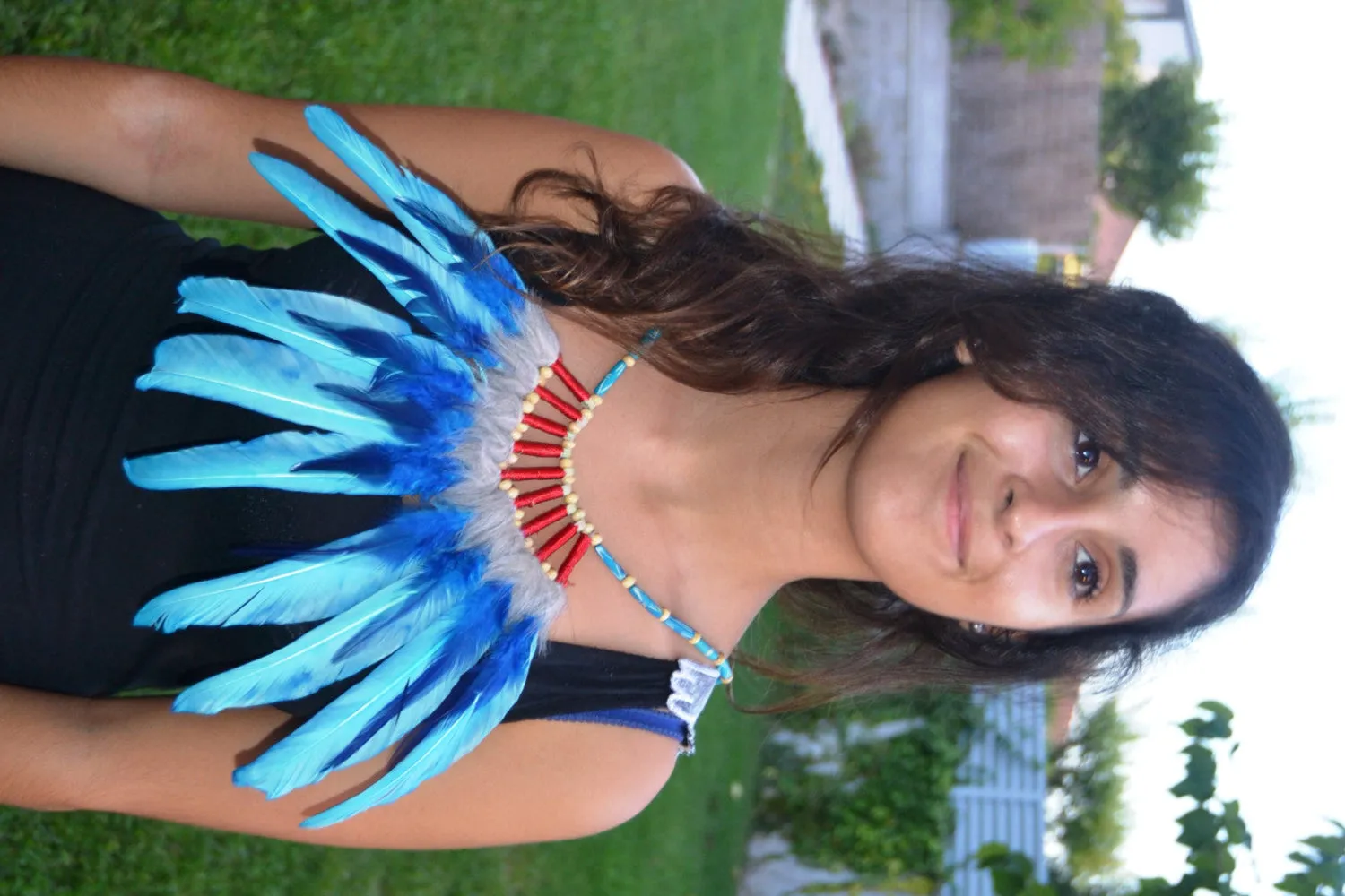 J16 - Turquoise and electric blue  Feather Necklace