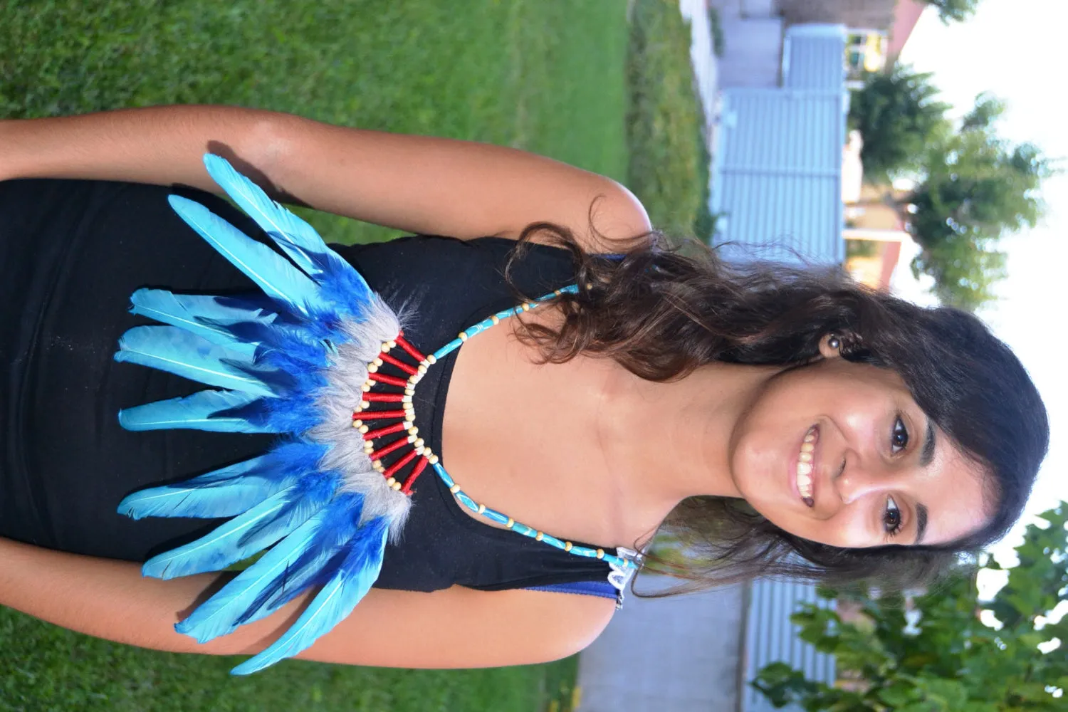 J16 - Turquoise and electric blue  Feather Necklace