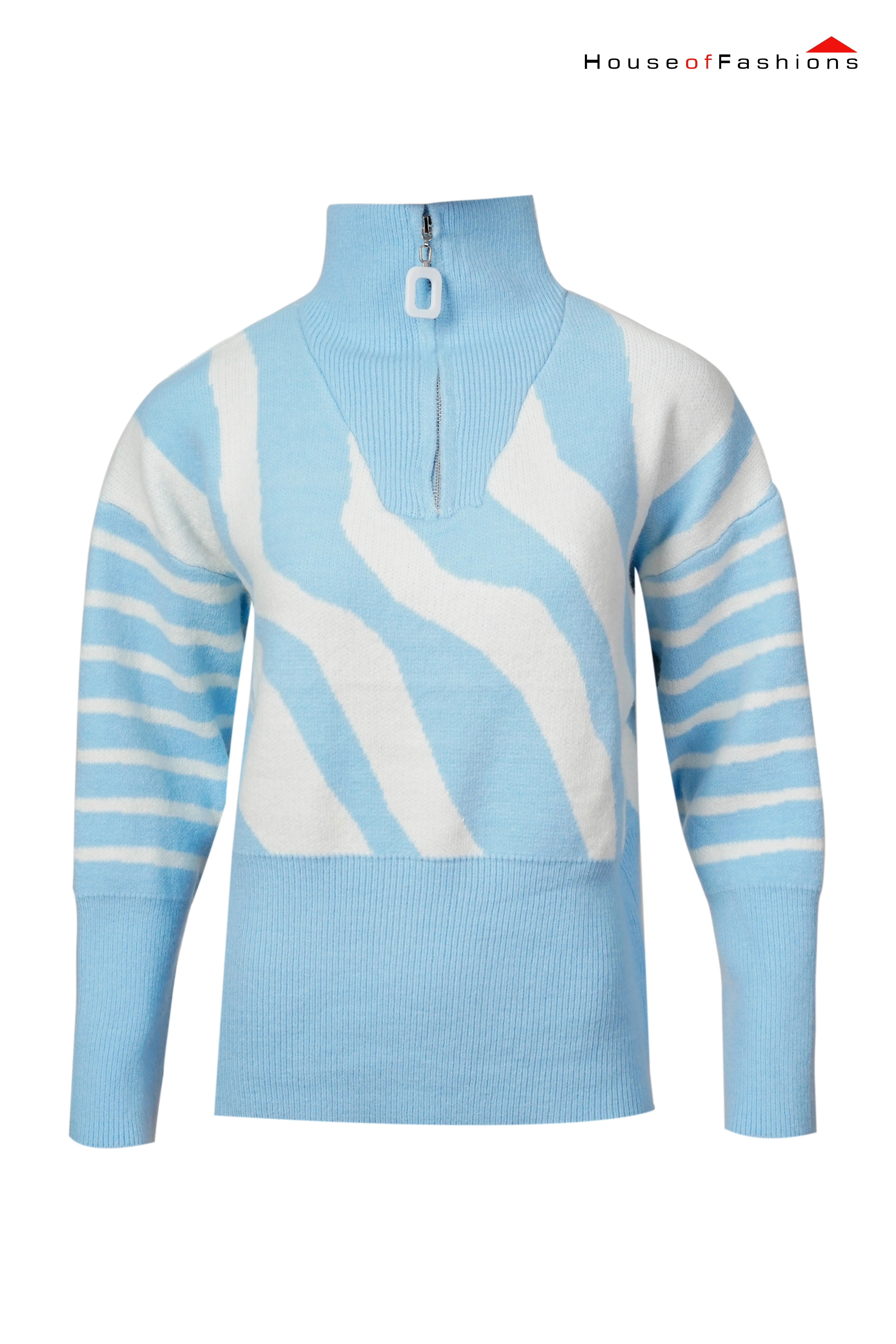 Jersey with striped print and high neck for women, fashionable knit sweaters with high neck