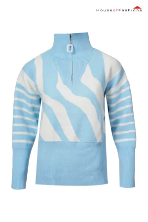 Jersey with striped print and high neck for women, fashionable knit sweaters with high neck