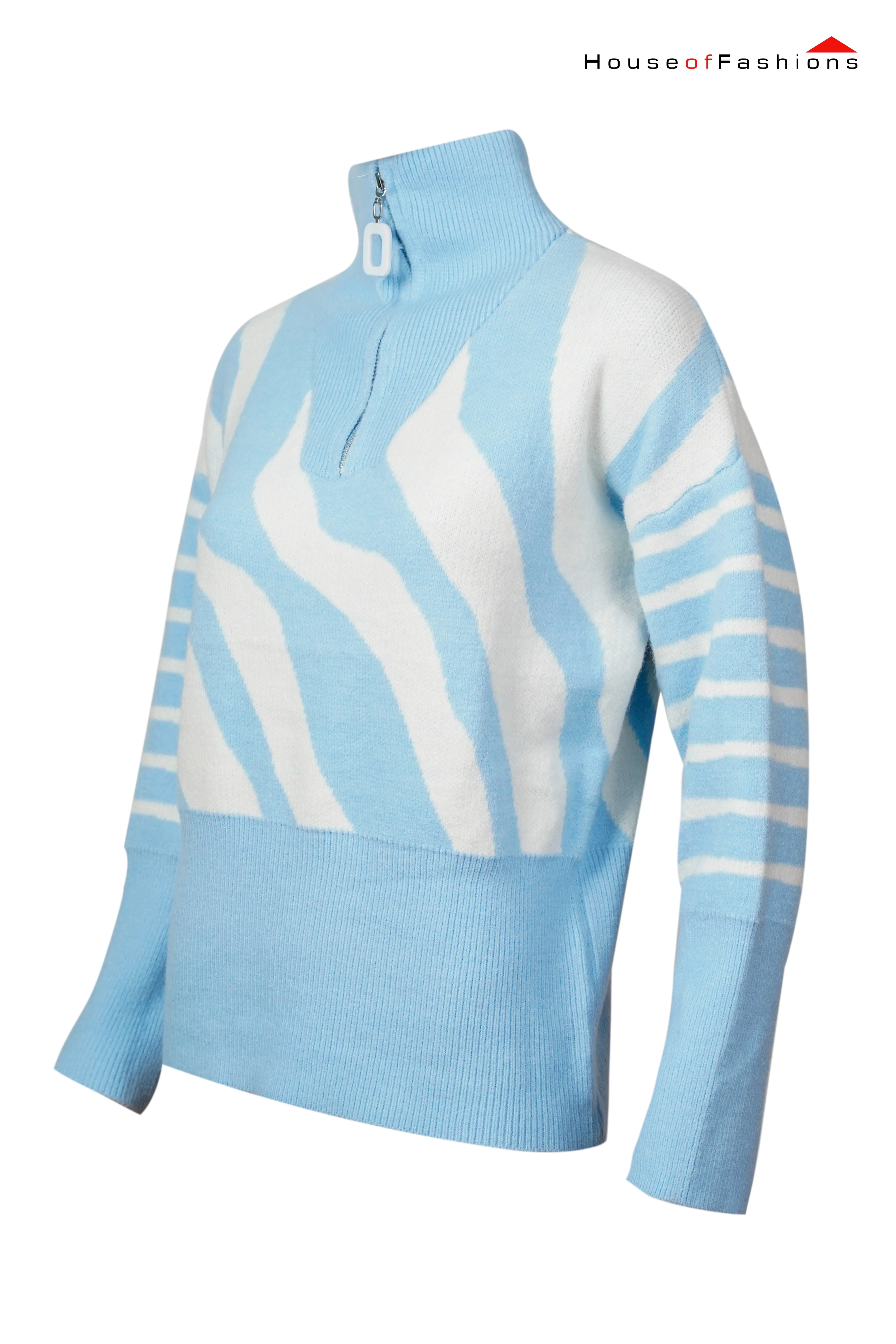 Jersey with striped print and high neck for women, fashionable knit sweaters with high neck