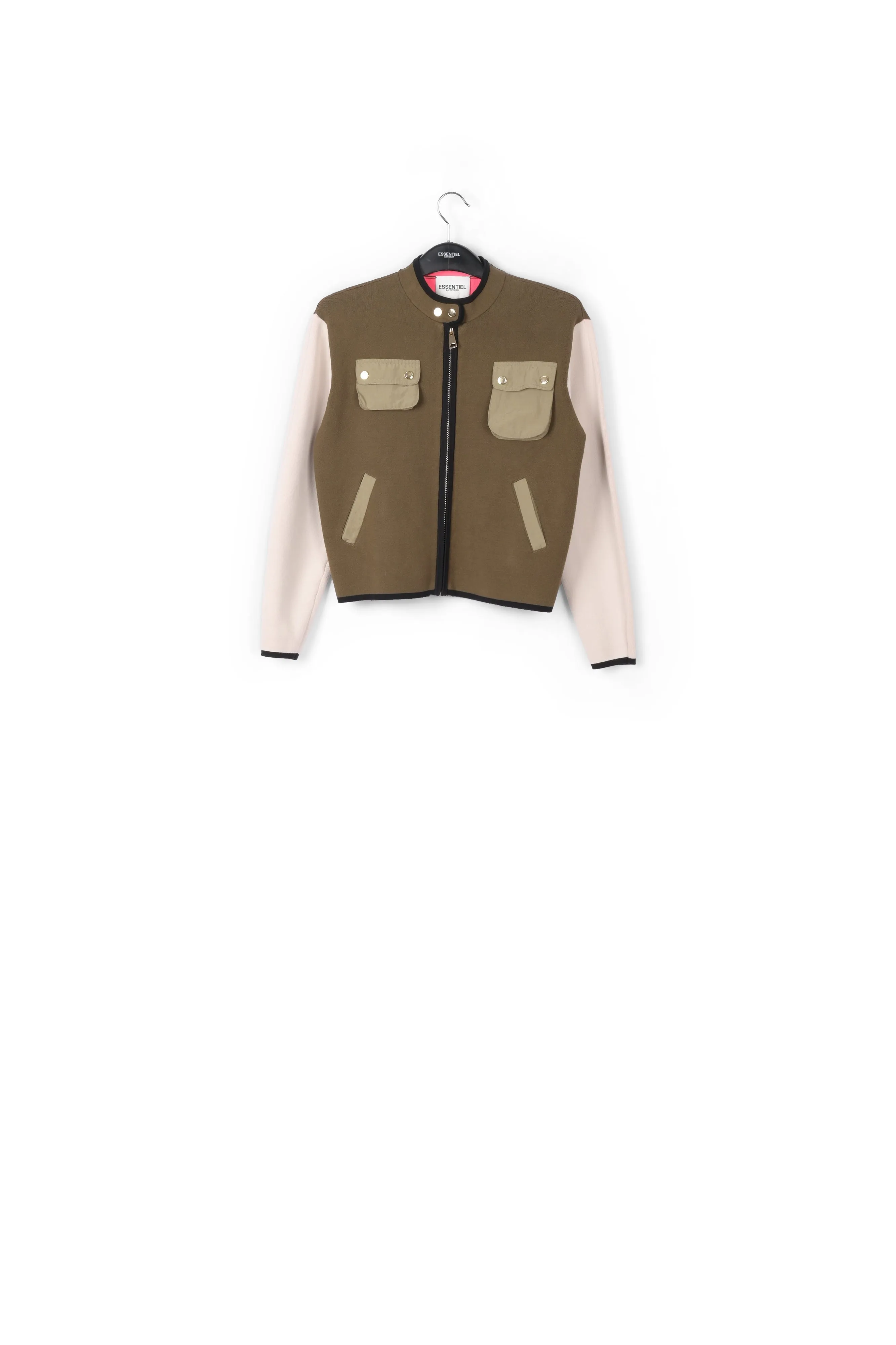 Khaki and off-white utility-inspired knit jacket
