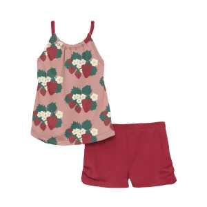 KicKee Pants Blush Strawberry Farm Gathered Cami & Shorts Outfit Set