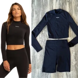 Koral Luca Long Sleeve Workout Top and Bike Shorts in Black