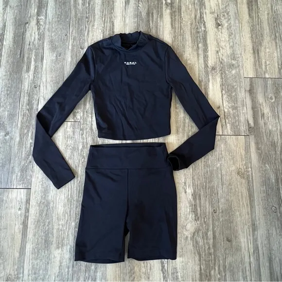 Koral Luca Long Sleeve Workout Top and Bike Shorts in Black