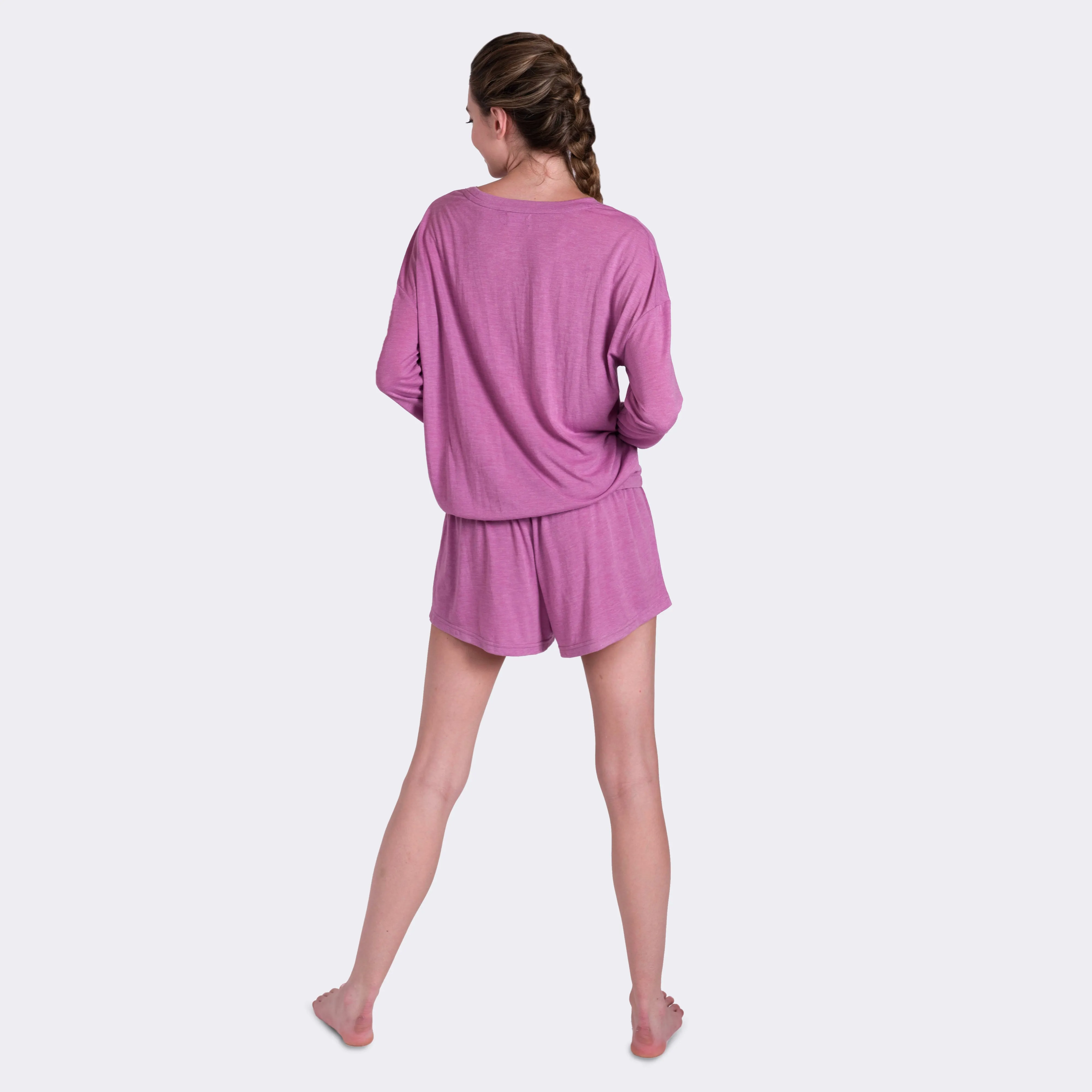 Ladies' 2-PC Pink Long Sleeve Boxer Set