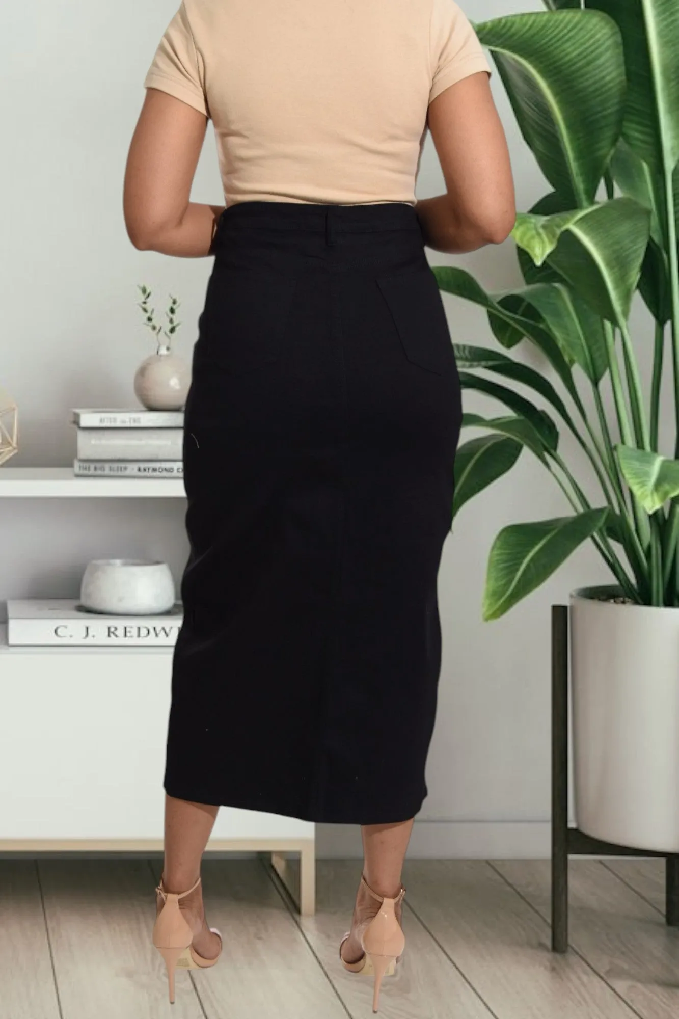 Ladies Black Denim Slit Skirt