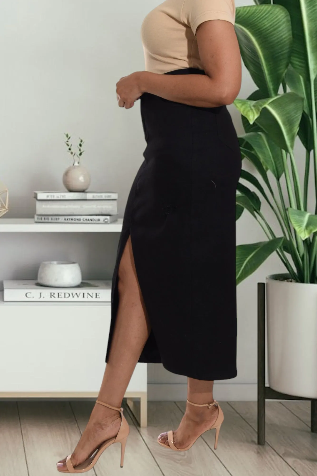 Ladies Black Denim Slit Skirt