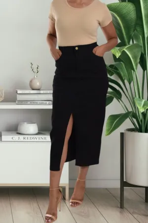 Ladies Black Denim Slit Skirt
