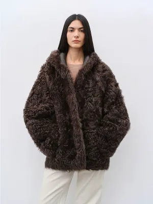 Lamb Fur Hooded Coat