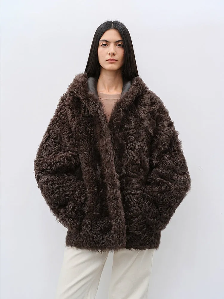 Lamb Fur Hooded Coat