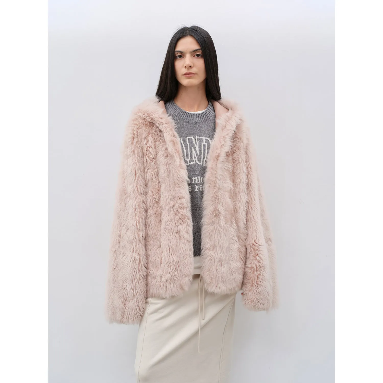 Lamb Fur Hooded Coat