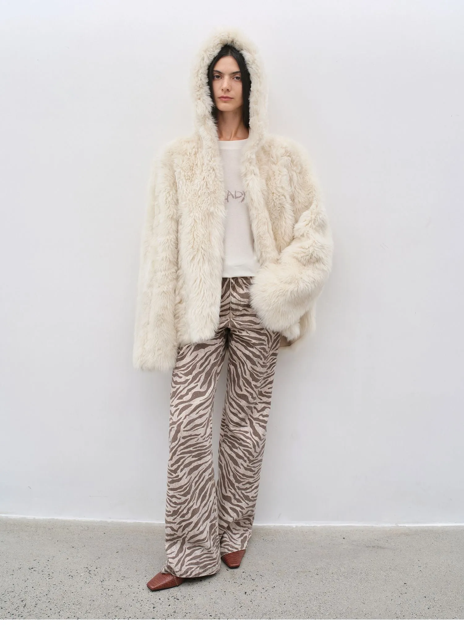 Lamb Fur Hooded Coat