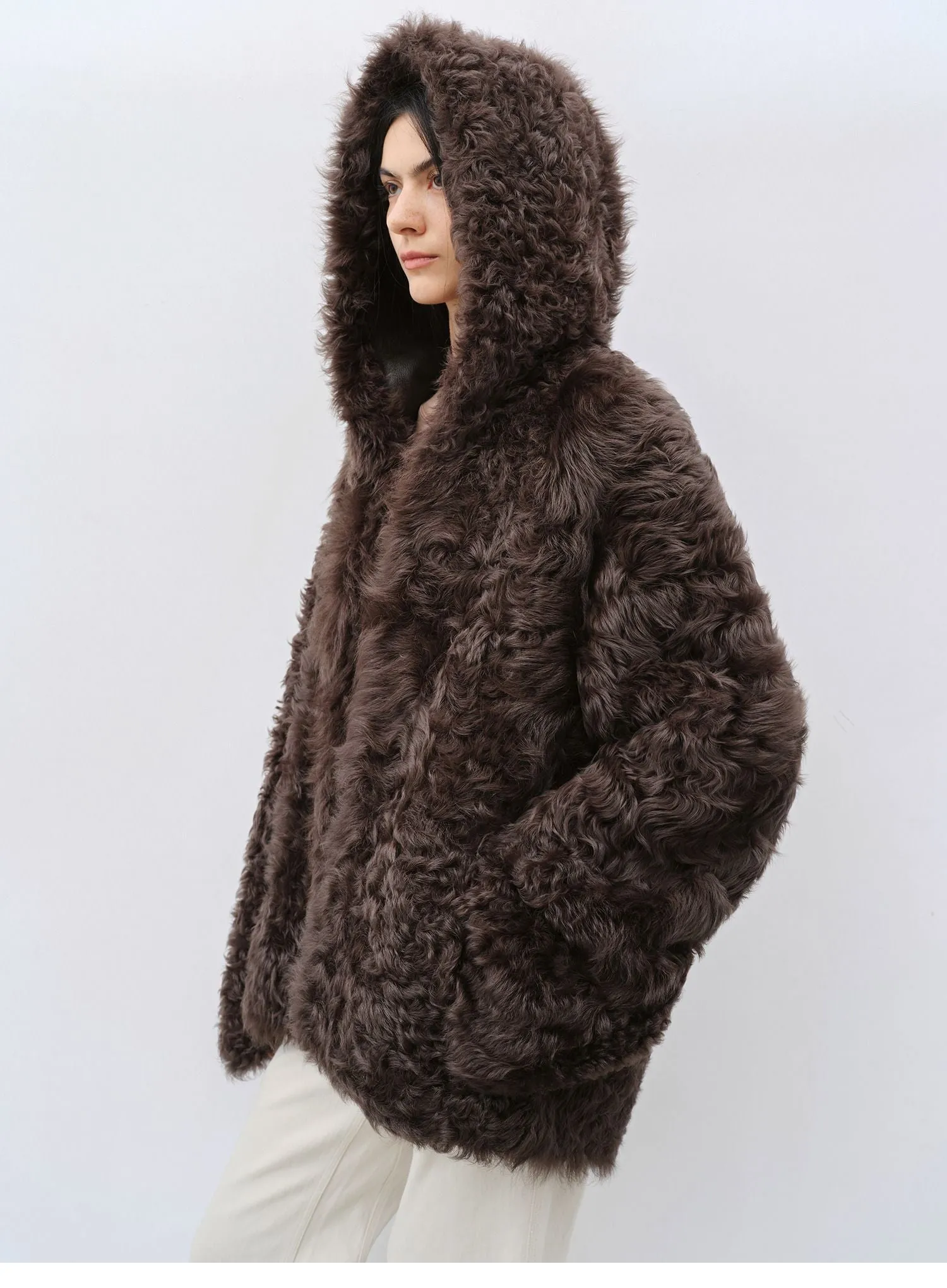 Lamb Fur Hooded Coat