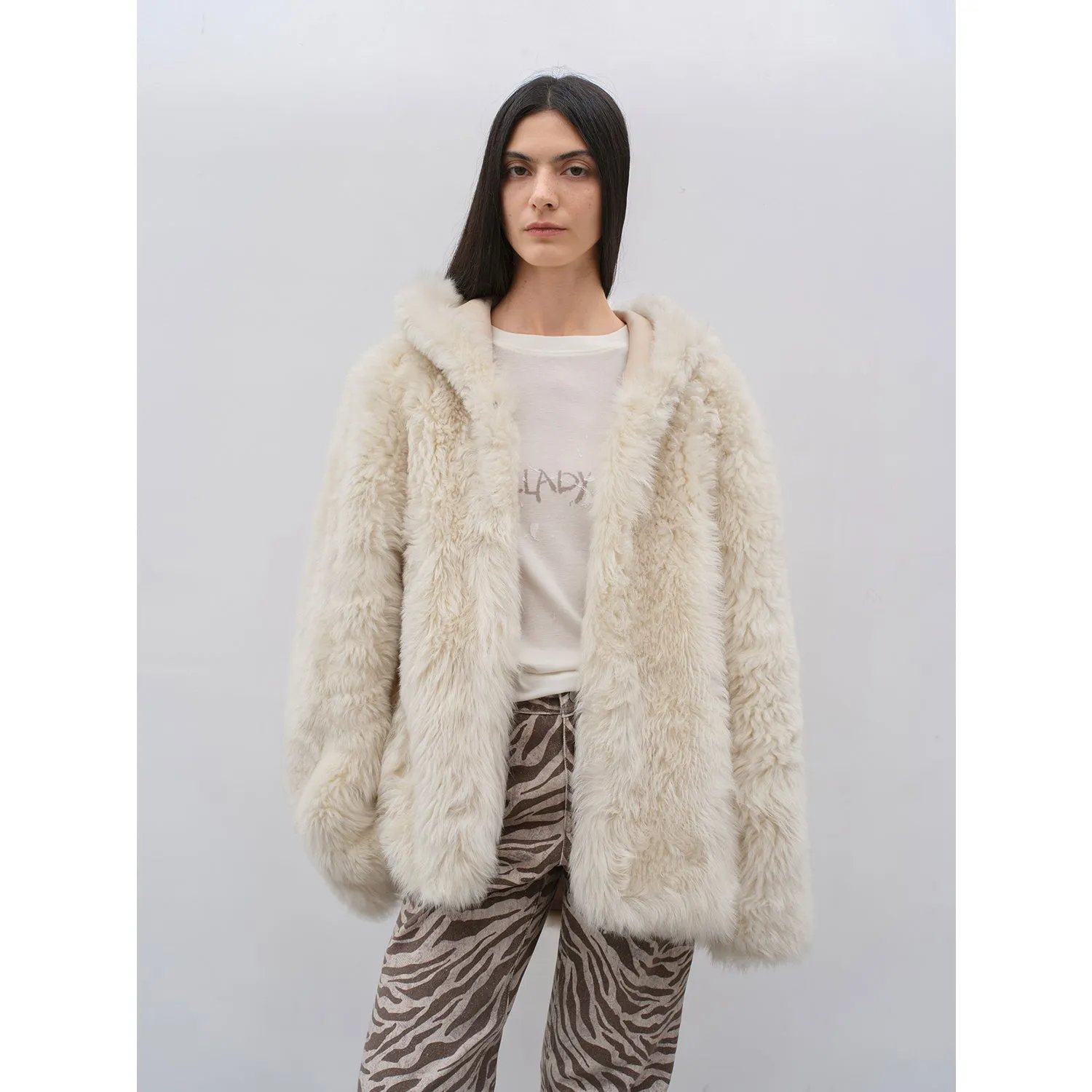 Lamb Fur Hooded Coat