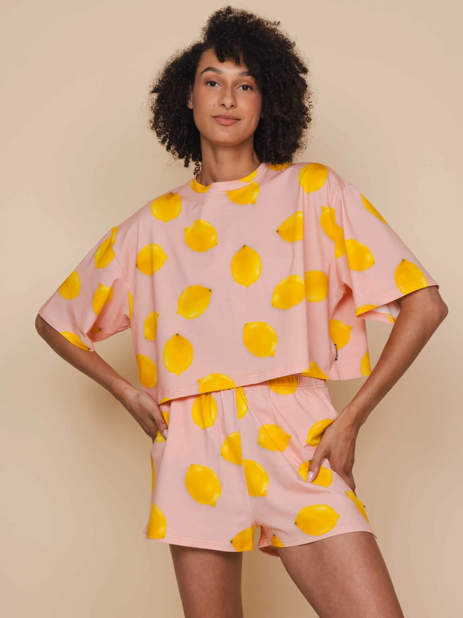 Lemon Cropped T-shirt en Shorts set Dames