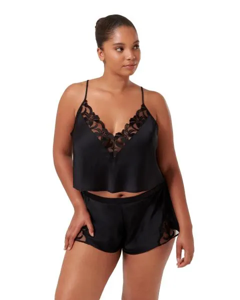 Leonora Luxury Satin Cami and Short Set - Black -