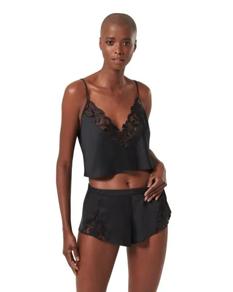 Leonora Luxury Satin Cami and Short Set - Black -