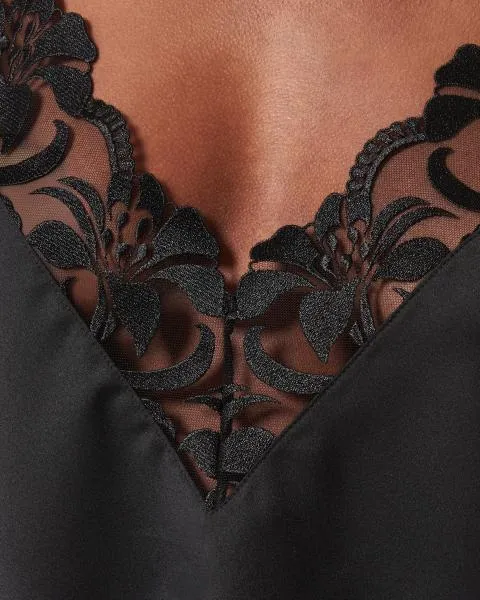 Leonora Luxury Satin Cami and Short Set - Black -