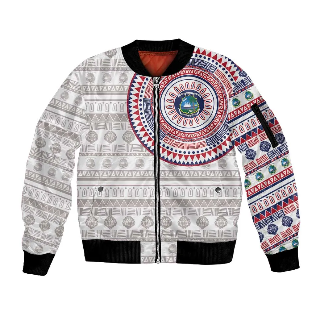 Liberia African Tribal Pattern Sleeve Zip Bomber Jacket Chest Arm Tattoo LT15