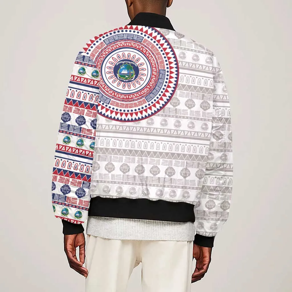 Liberia African Tribal Pattern Sleeve Zip Bomber Jacket Chest Arm Tattoo LT15