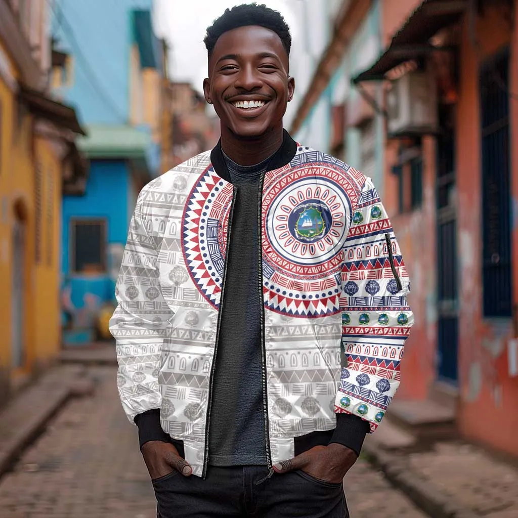 Liberia African Tribal Pattern Sleeve Zip Bomber Jacket Chest Arm Tattoo LT15