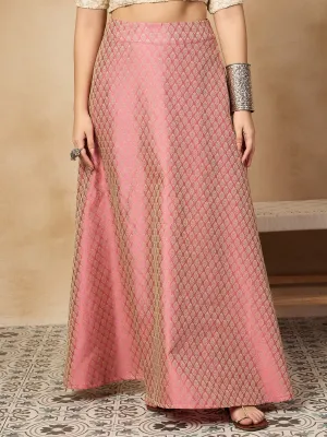Light Pink Brocade Side Slit Skirt