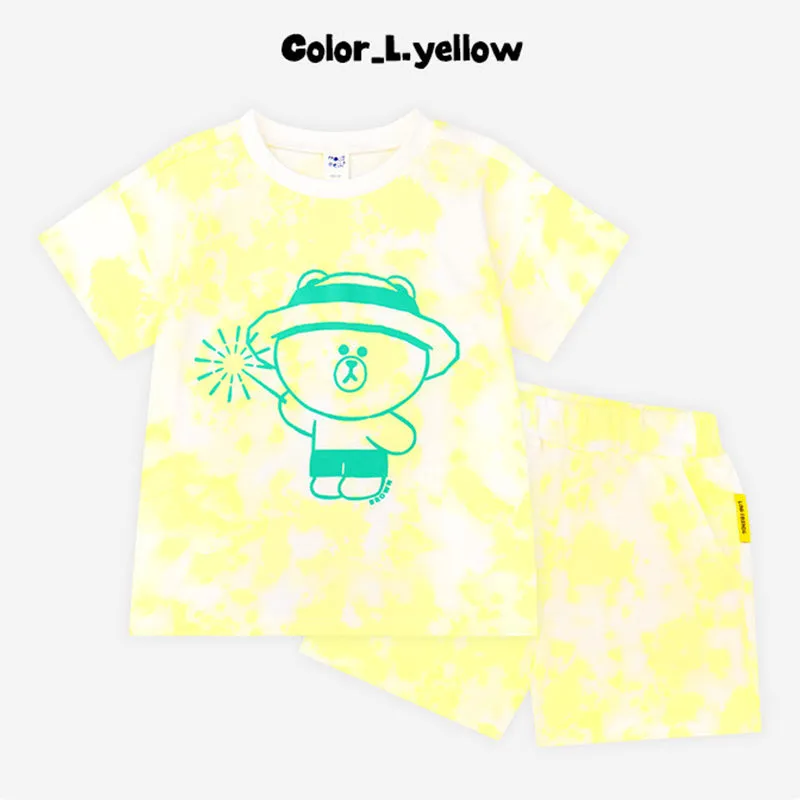 Line Friends Summer Tie Dye Yellow Brown Top & Bottom Set 2306MO08