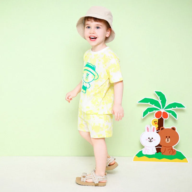 Line Friends Summer Tie Dye Yellow Brown Top & Bottom Set 2306MO08
