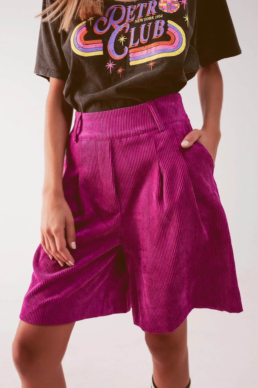 Longline short in fuchsia cord