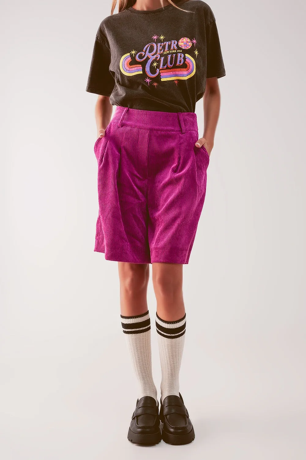 Longline short in fuchsia cord