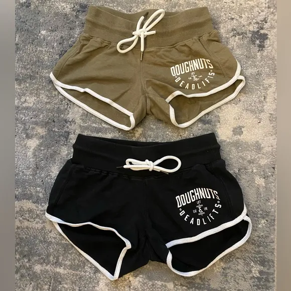Lot of 2 Deadlifts &amp; Doughnut Old School Track Shorts, XS, Green &amp; Black