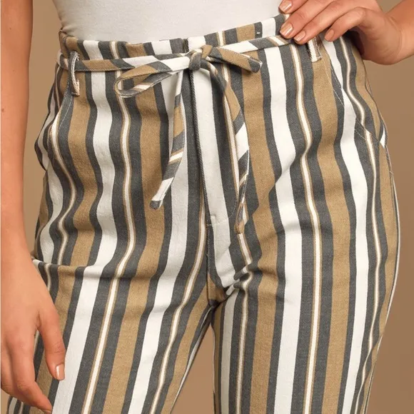 Lulu’s Blow Your Mind Khaki Multi Striped Striped Cropped Jeans
