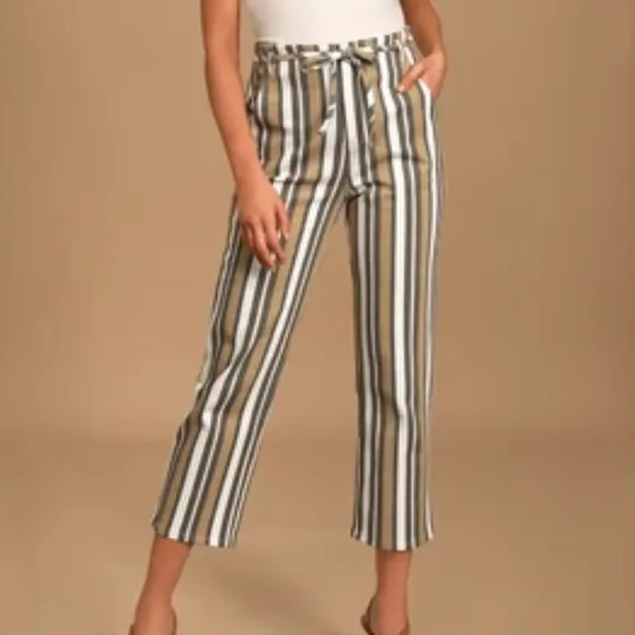 Lulu’s Blow Your Mind Khaki Multi Striped Striped Cropped Jeans