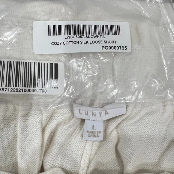 LUNYA Cozy Cotton Silk Loose Shorts Large White Wide Leg Knit Pull On Long NEW