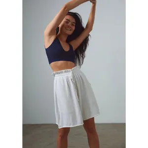 LUNYA Cozy Cotton Silk Loose Shorts Large White Wide Leg Knit Pull On Long NEW